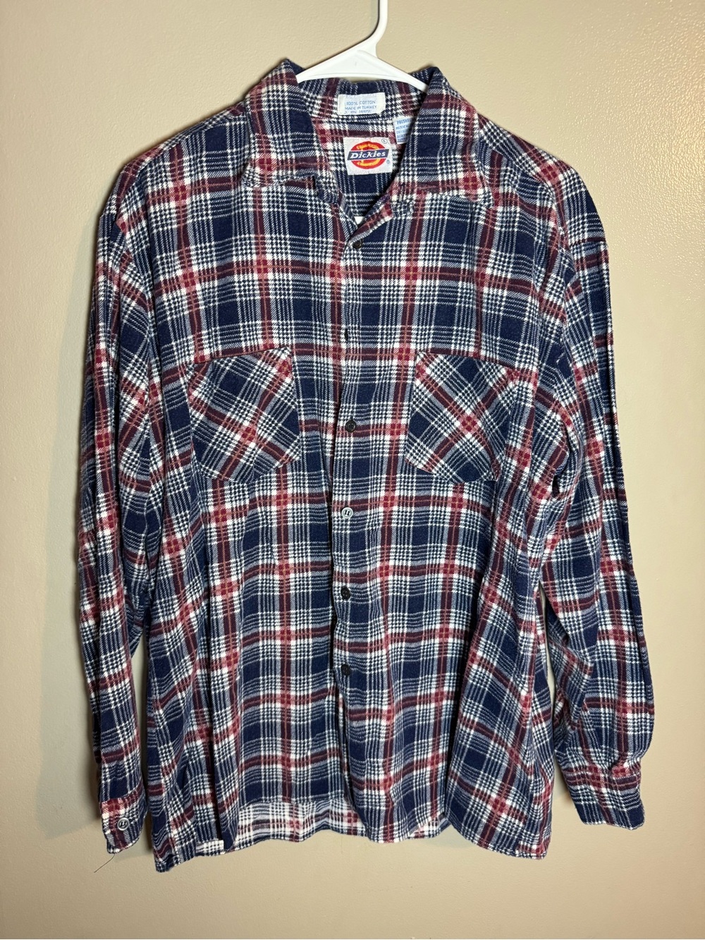 Dickies Red and Navy Plaid Long-Sleeve Button Down Shirt